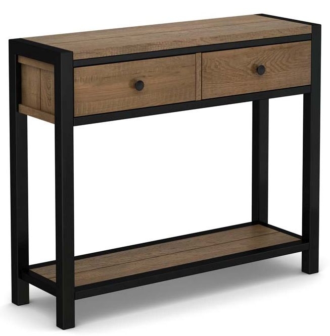 Product photograph of Wilber Industrial Style Rough Sawn Oak Console Table 2 Drawers Hallway from Choice Furniture Superstore.