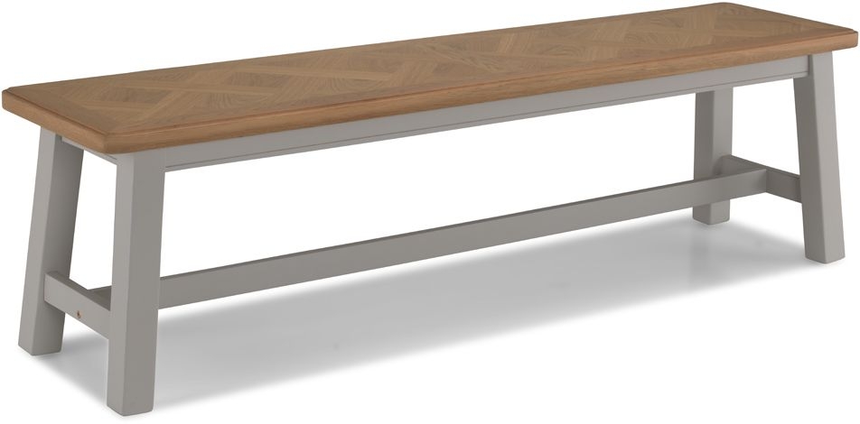 Product photograph of Shallotte Grey And Parquet Oak Top Dining Bench from Choice Furniture Superstore.