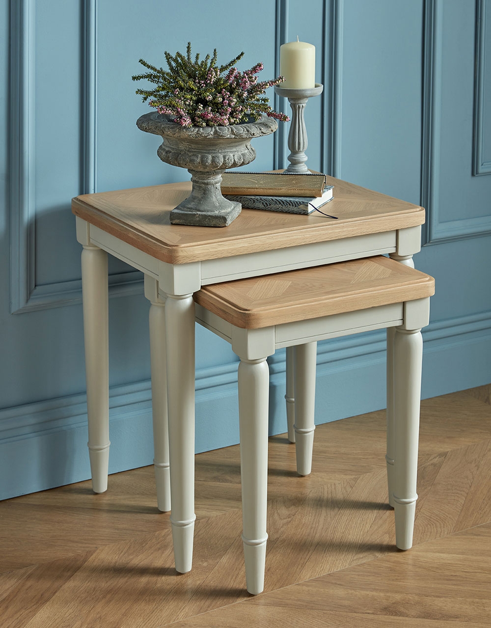 Product photograph of Shallotte Grey And Parquet Oak Top Nest Of Tables Set Of 2 from Choice Furniture Superstore.