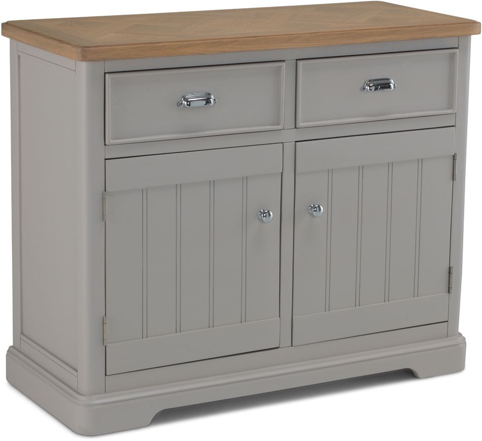Product photograph of Shallotte Grey And Parquet Oak Top Small Sideboard 105cm With 2 Doors And 2 Drawers from Choice Furniture Superstore.