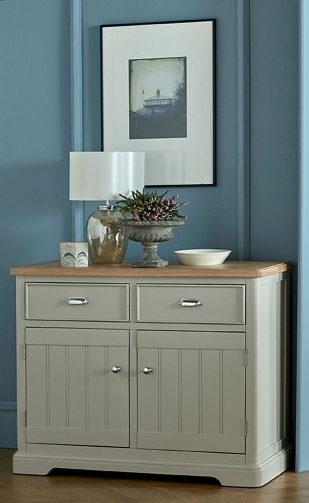 Product photograph of Shallotte Grey And Parquet Oak Top Small Sideboard 105cm With 2 Doors And 2 Drawers from Choice Furniture Superstore.