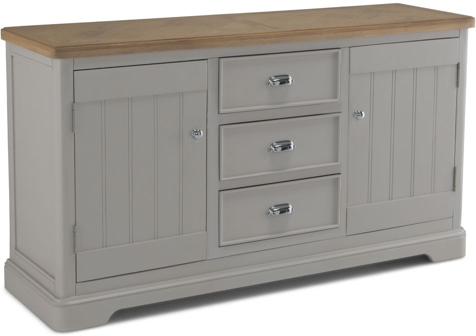 Product photograph of Shallotte Grey And Parquet Oak Top Medium Sideboard 150cm With 2 Doors And 3 Drawers from Choice Furniture Superstore.