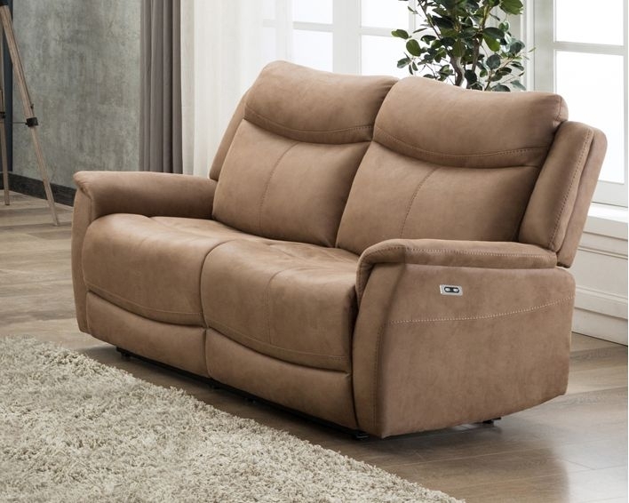 Product photograph of Arizona Caramel Beige Fabric 2 Seater Electric Recliner Sofa from Choice Furniture Superstore.