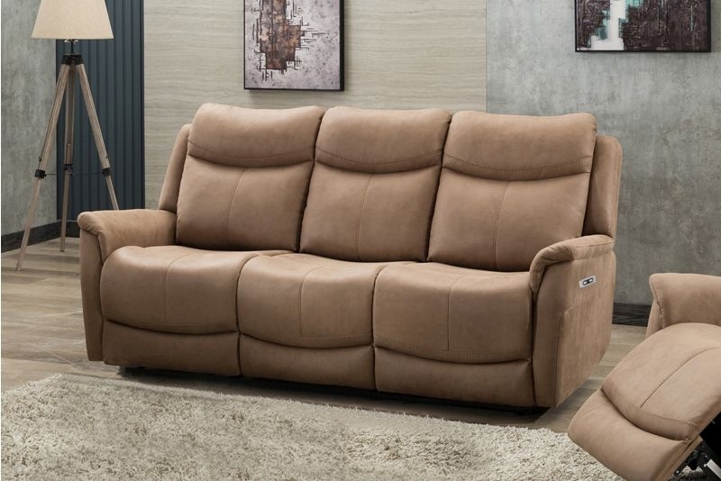 Product photograph of Arizona Caramel Beige Fabric 3 Seater Electric Recliner Sofa from Choice Furniture Superstore.