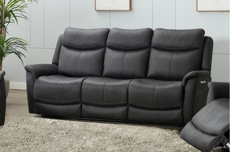 Product photograph of Arizona Grey Fabric 3 Seater Electric Recliner Sofa from Choice Furniture Superstore.