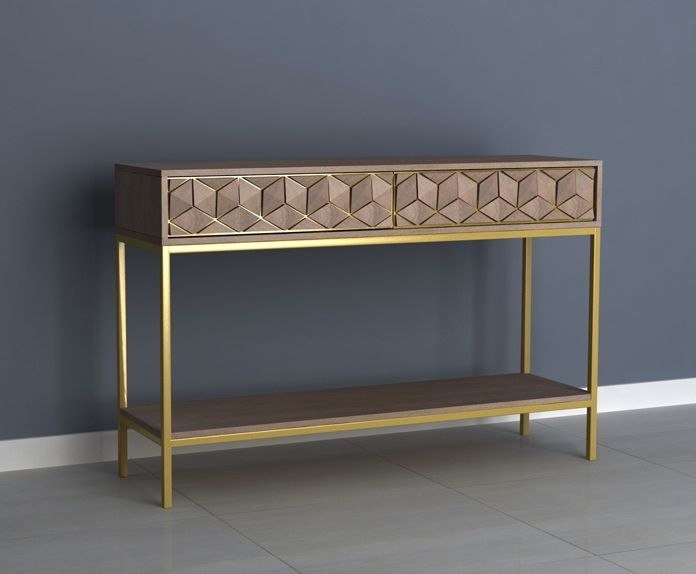 Product photograph of Elyse 3d Cube Mango Wood Console Table from Choice Furniture Superstore.
