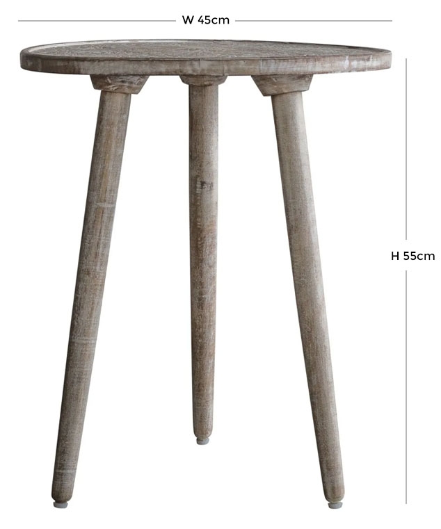 Product photograph of Agra Mango Wood Carved Round Side Table from Choice Furniture Superstore.