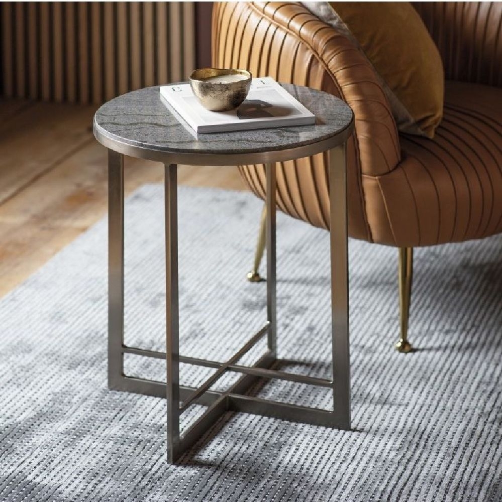 Product photograph of Necton Silver Marble Effect Side Table from Choice Furniture Superstore.