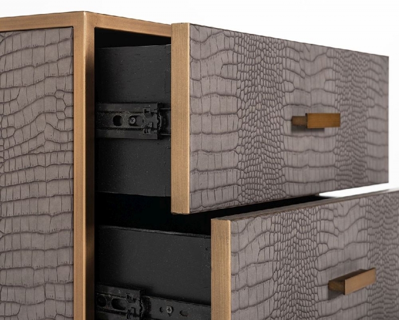 Product photograph of Classio Animal Leather With Brass Trim 3 Drawer Bedside Cabinet from Choice Furniture Superstore.
