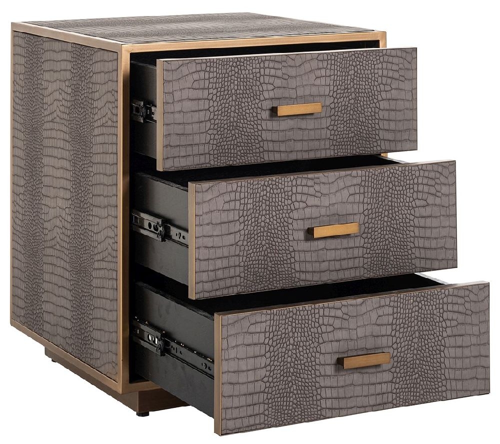 Product photograph of Classio Animal Leather With Brass Trim 3 Drawer Bedside Cabinet from Choice Furniture Superstore.