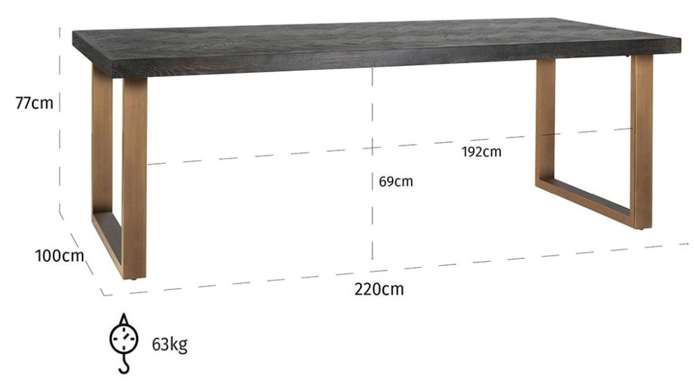 Product photograph of Blackbone Black Oak And Brass Dining Table - 220cm from Choice Furniture Superstore.
