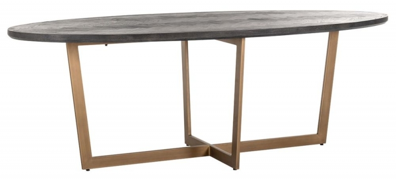 Product photograph of Blackbone Black Oak And Brass Oval Dining Table - 230cm from Choice Furniture Superstore.