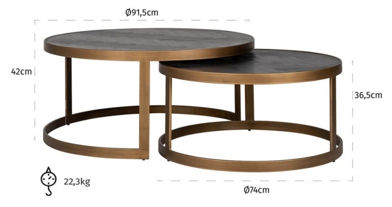 Product photograph of Blackbone Black Oak And Brass Nest Of 2 Coffee Tables from Choice Furniture Superstore.