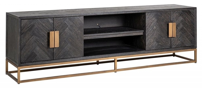 Product photograph of Blackbone Black Oak And Brass Tv Cabinet from Choice Furniture Superstore.
