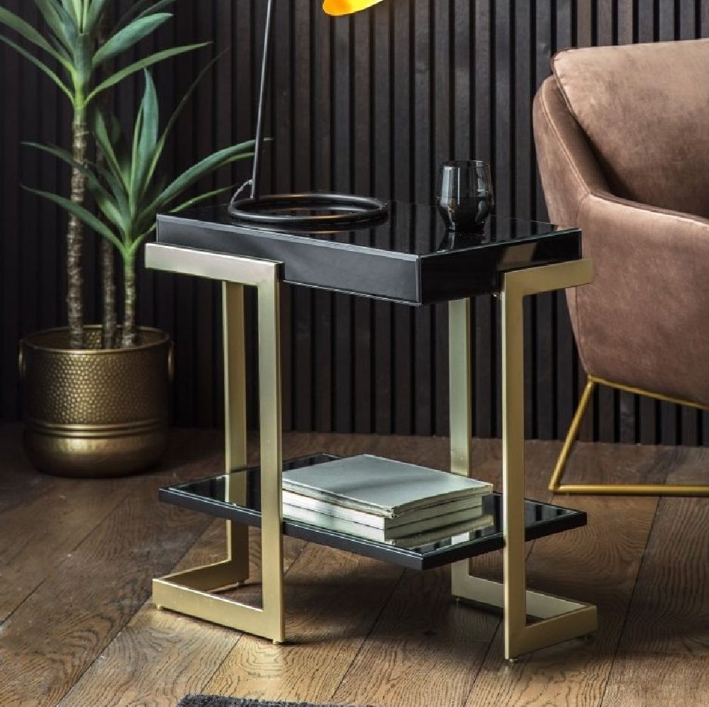 Product photograph of Pineville Black Glass Side Table from Choice Furniture Superstore.