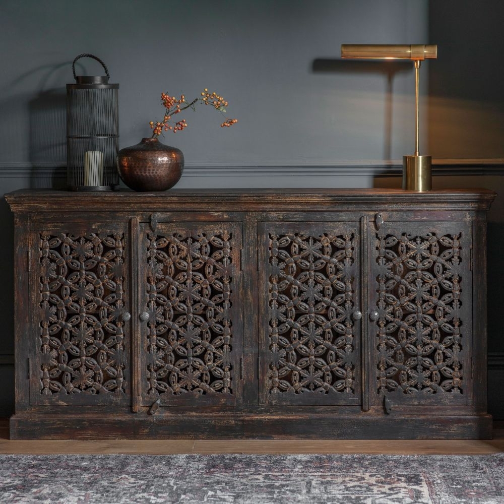 Product photograph of Balotra Carved Mango Wood Large Sideboard from Choice Furniture Superstore.