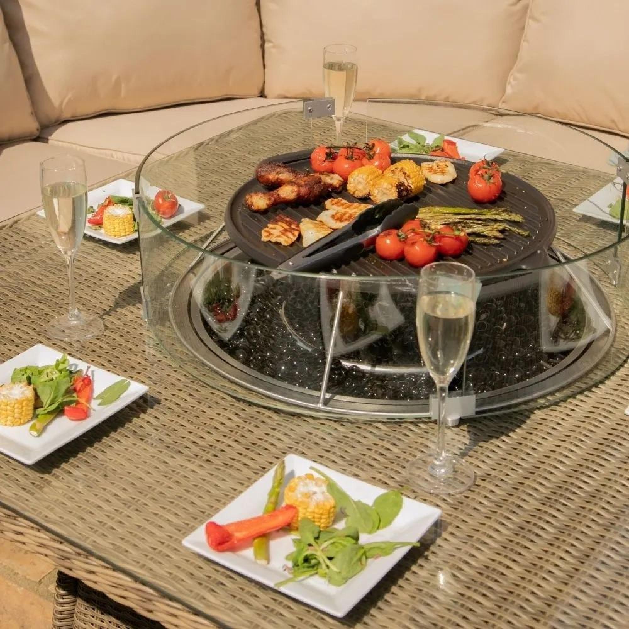 Maze Winchester Natural Rattan Fire Pit Table Corner Garden Dining