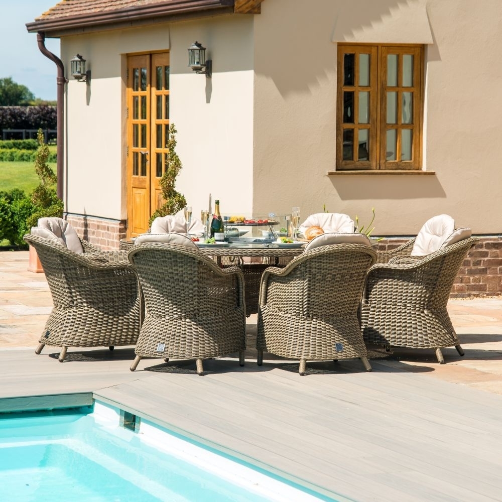 Product photograph of Maze Winchester Heritage 8 Seat Round Rattan Fire Pit Dining Set With Lazy Susan from Choice Furniture Superstore.