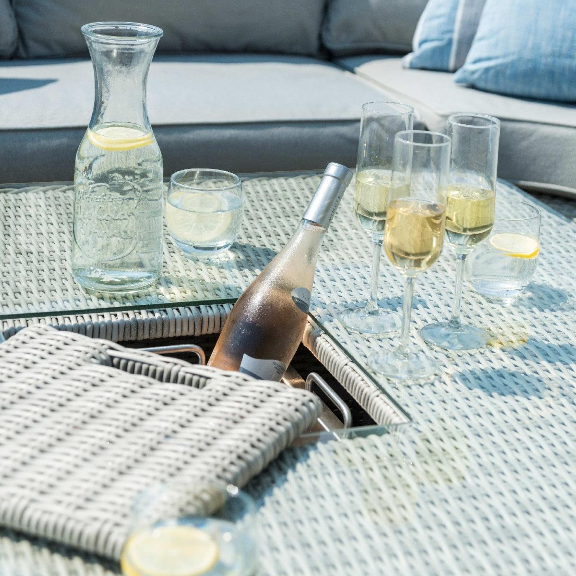 Maze Oxford Grey Rattan Royal Corner Garden Dining Sofa Set CFS UK