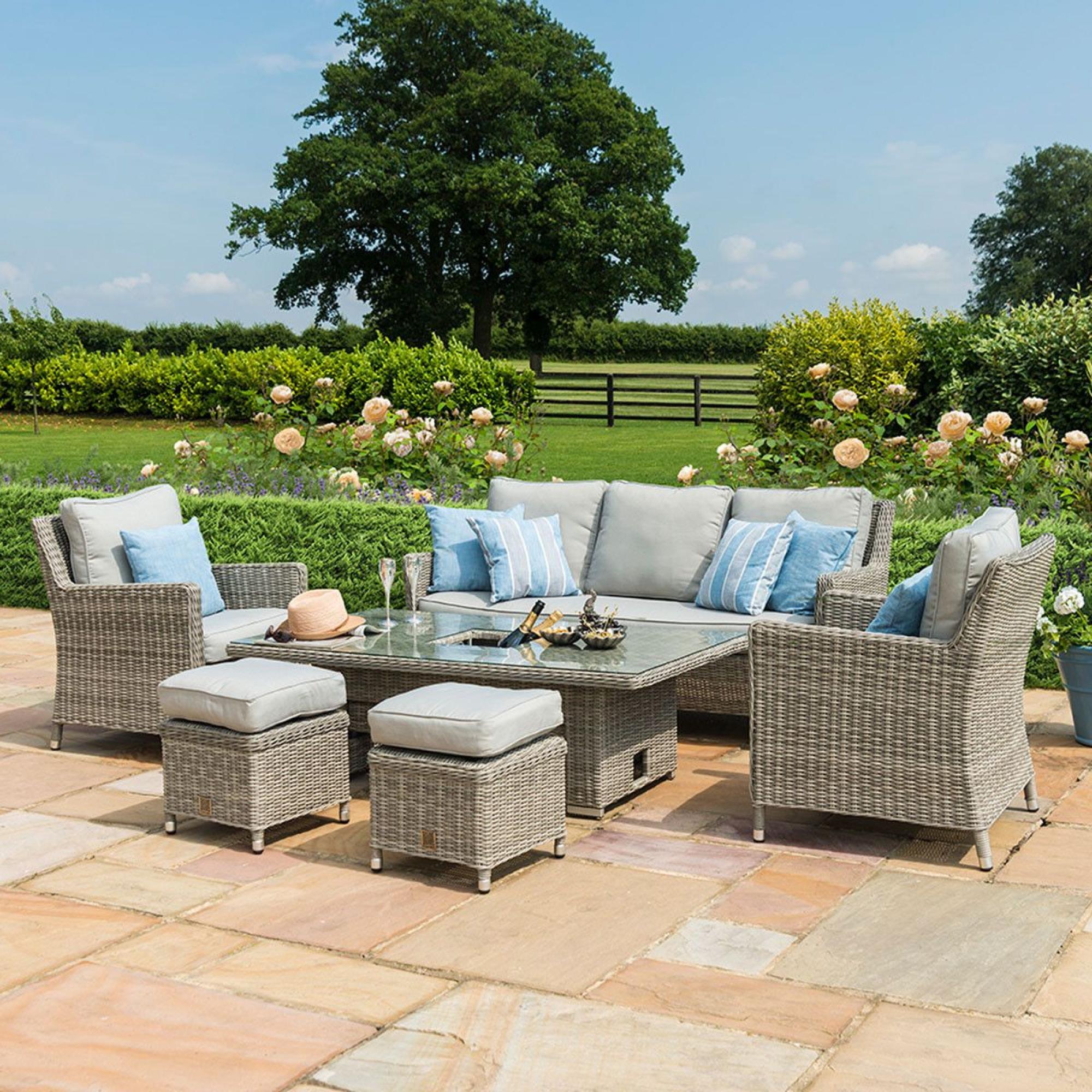 Product photograph of Maze Oxford Rattan Sofa Dining Set With Ice Bucket And Rising Table from Choice Furniture Superstore.