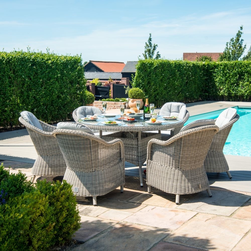 Product photograph of Maze Oxford Heritage 6 Seat Round Rattan Fire Pit Dining Set With Lazy Susan from Choice Furniture Superstore.