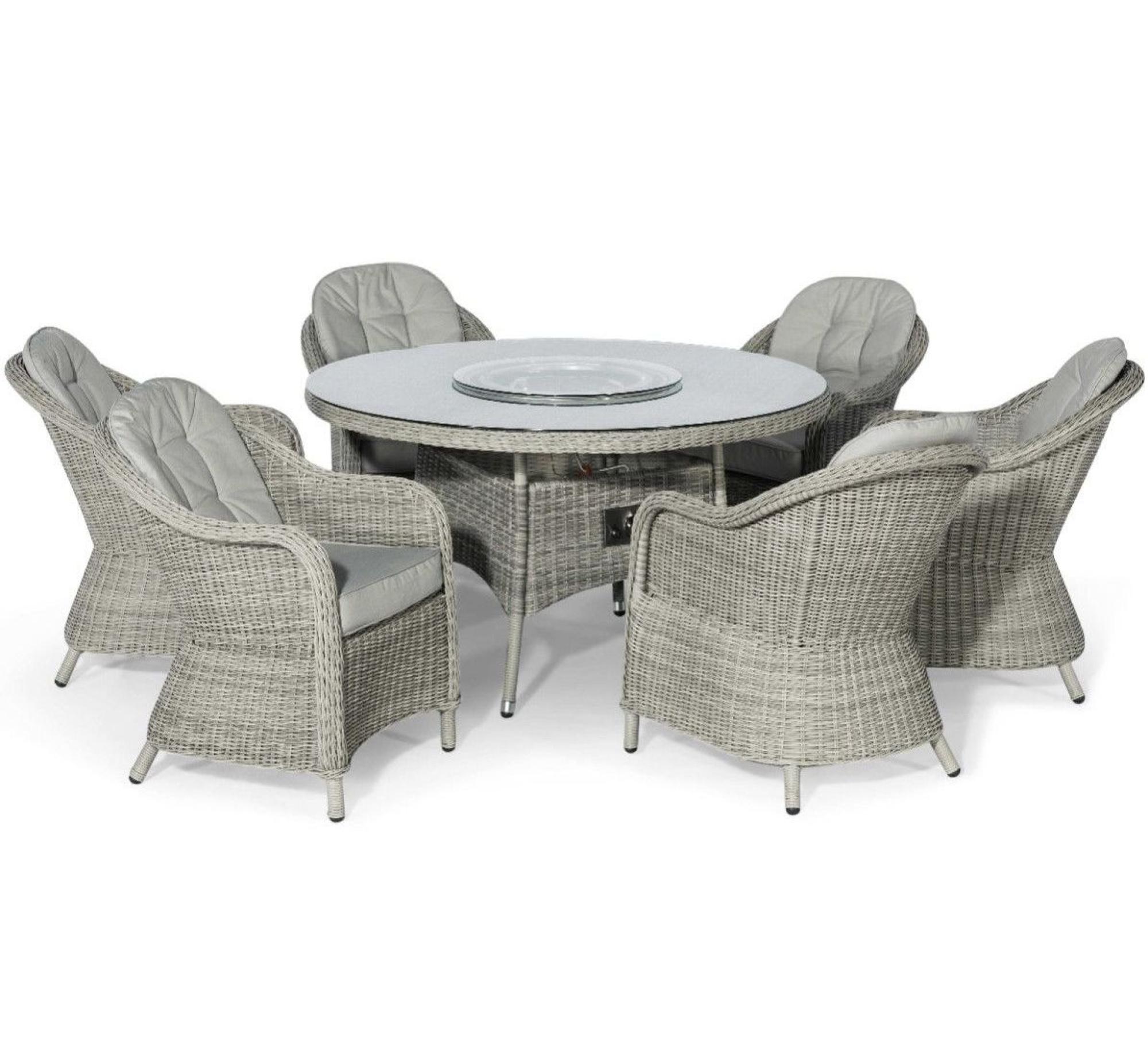 Product photograph of Maze Oxford Heritage 6 Seat Round Rattan Fire Pit Dining Set With Lazy Susan from Choice Furniture Superstore.