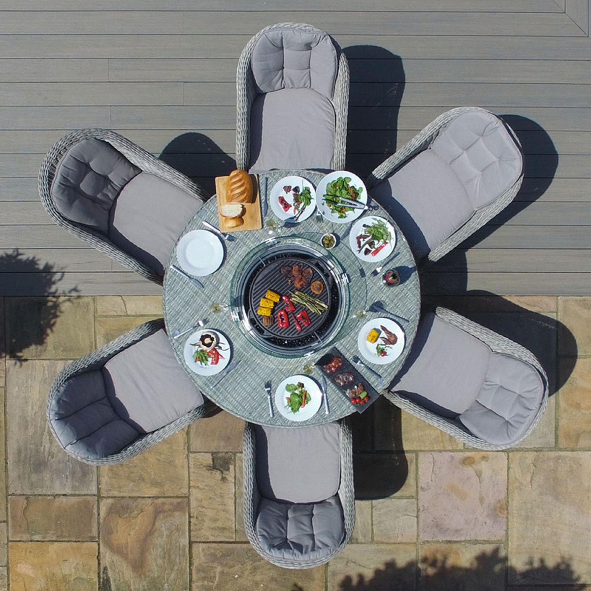 Product photograph of Maze Oxford Heritage 6 Seat Round Rattan Fire Pit Dining Set With Lazy Susan from Choice Furniture Superstore.