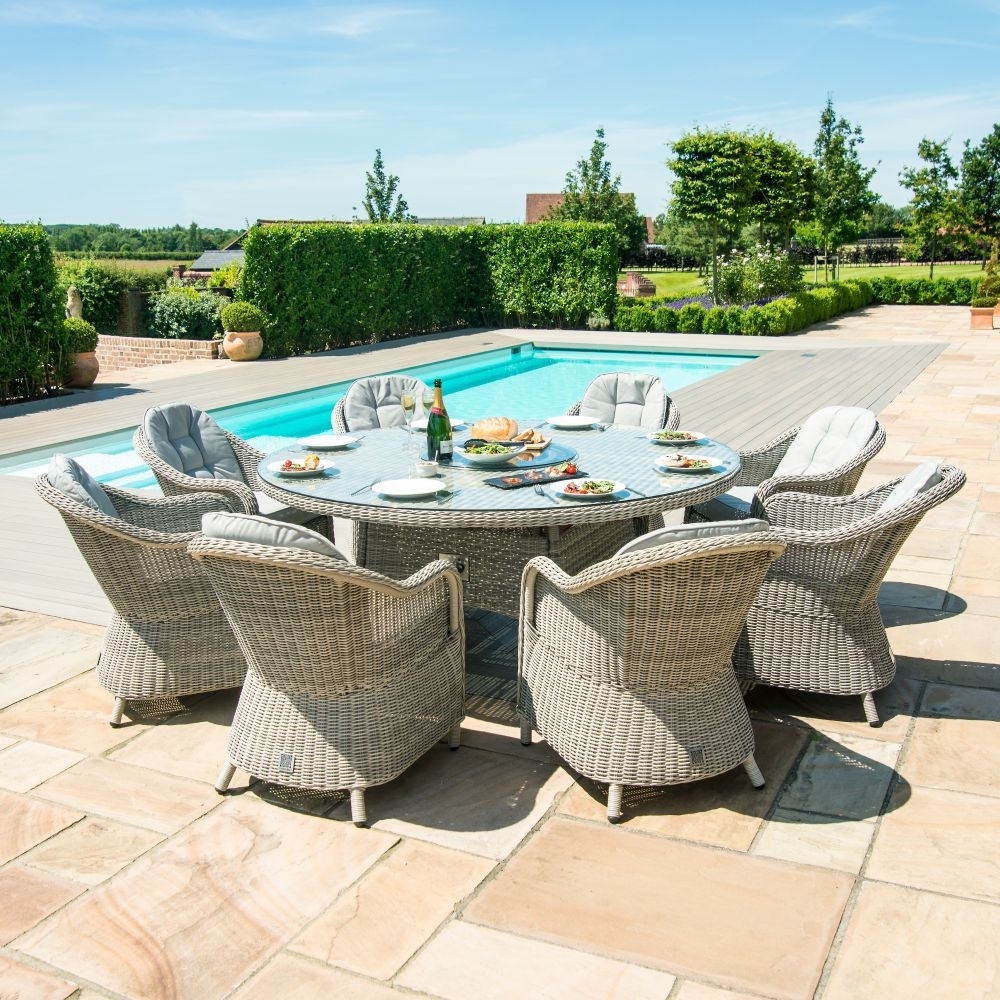 Product photograph of Maze Oxford Heritage 8 Seat Round Rattan Fire Pit Dining Set With Lazy Susan from Choice Furniture Superstore.