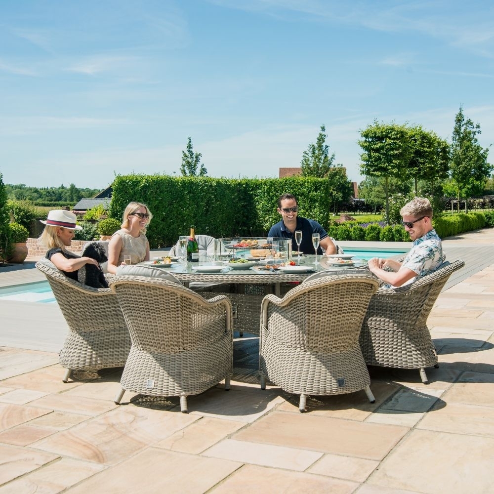 Product photograph of Maze Oxford Heritage 8 Seat Round Rattan Fire Pit Dining Set With Lazy Susan from Choice Furniture Superstore.