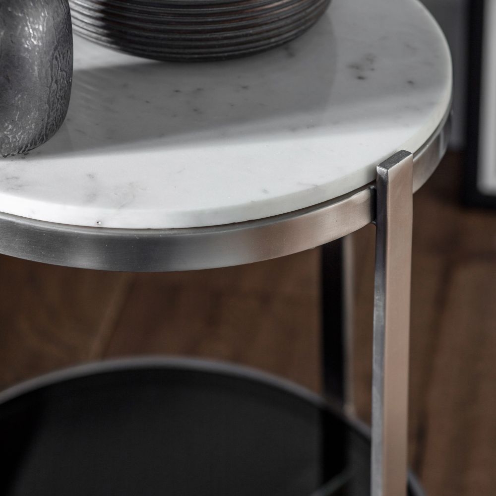 Product photograph of Dibble White Marble Side Table With Metal Base from Choice Furniture Superstore.