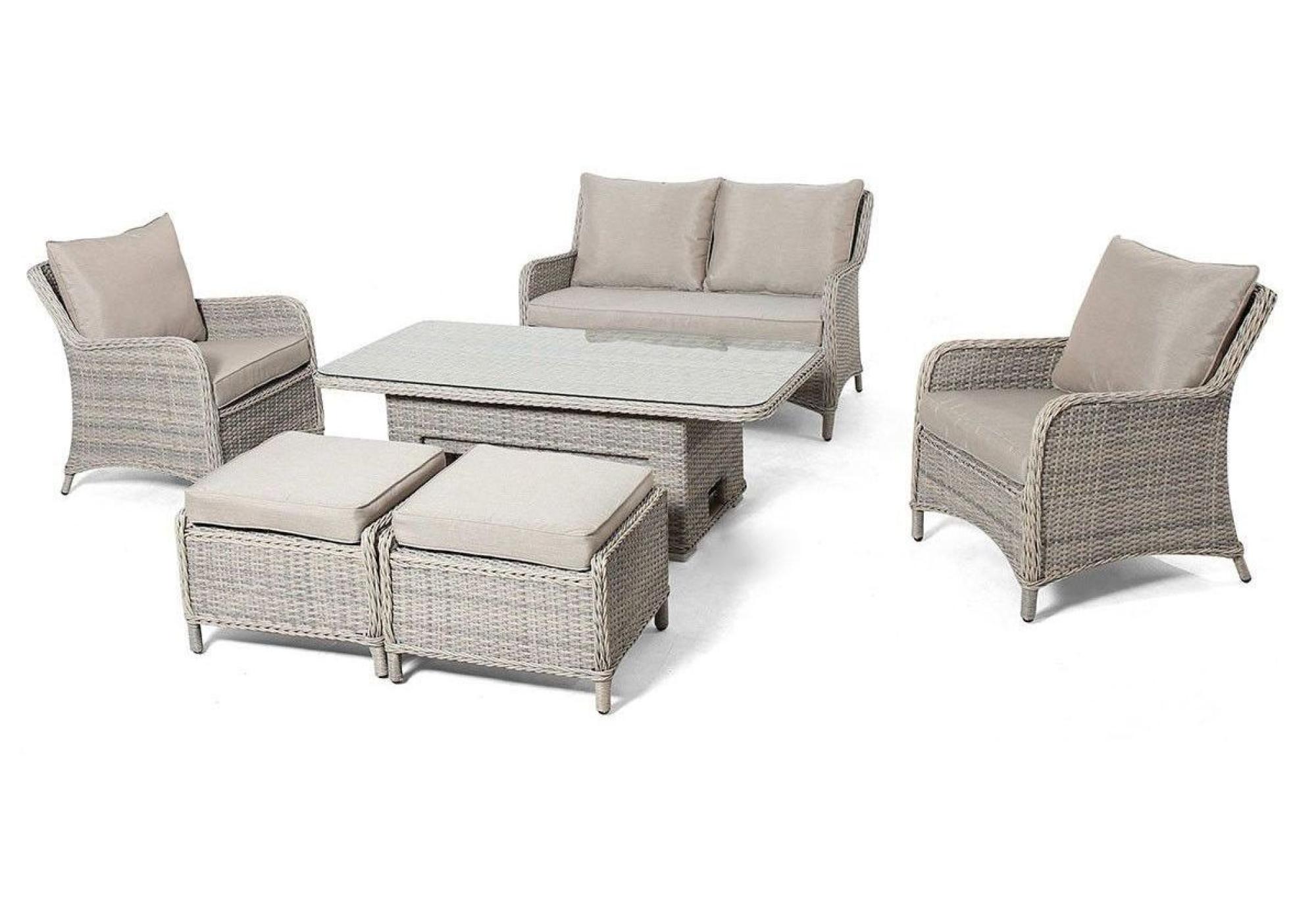 Product photograph of Maze Cotswold 2 Seat Rattan Sofa Dining Set With Rising Table And Footstools from Choice Furniture Superstore.