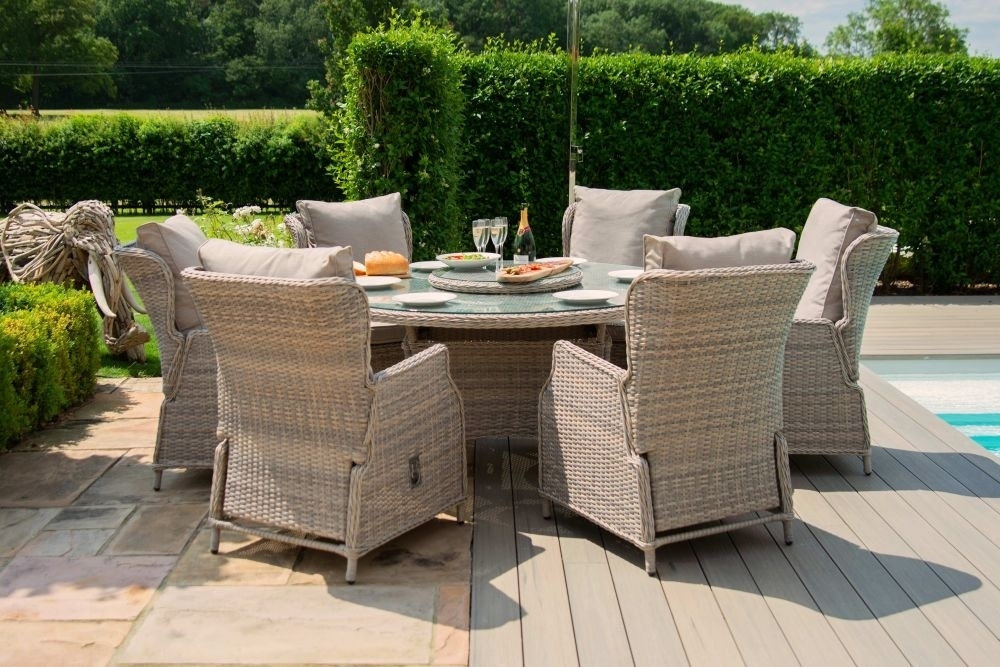 Product photograph of Maze Cotswold Reclining 6 Seat Round Rattan Dining Set With Lazy Susan from Choice Furniture Superstore.