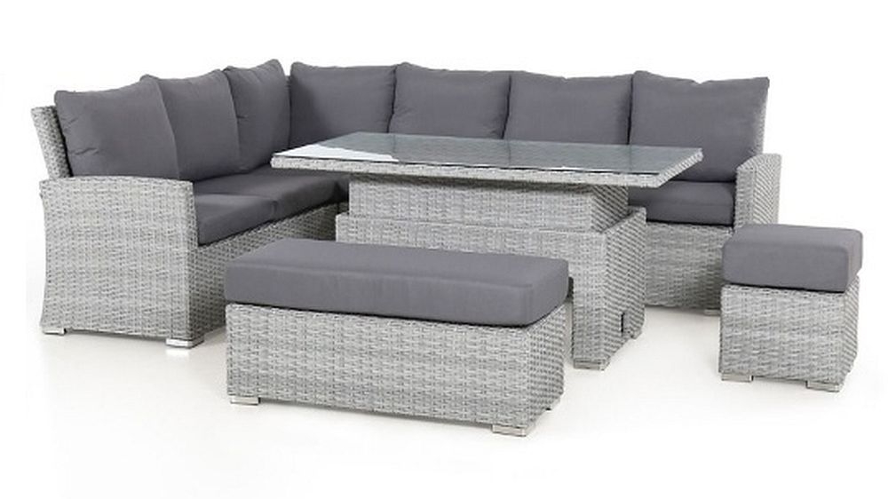 Product photograph of Maze Ascot Rectangular Rattan Corner Dining Set With Rising Table And Weatherproof Cushions from Choice Furniture Superstore.