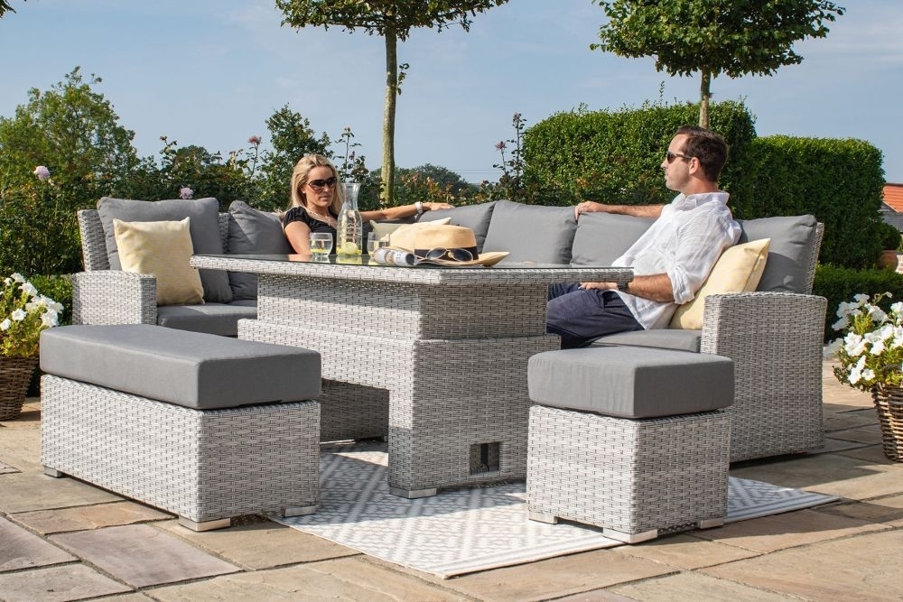 Product photograph of Maze Ascot Rectangular Rattan Corner Dining Set With Rising Table And Weatherproof Cushions from Choice Furniture Superstore.
