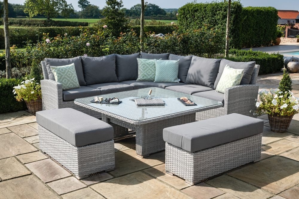 Product photograph of Maze Ascot Deluxe Rattan Corner Dining Set With Rising Table Ice Bucket And Weatherproof Cushions from Choice Furniture Superstore.