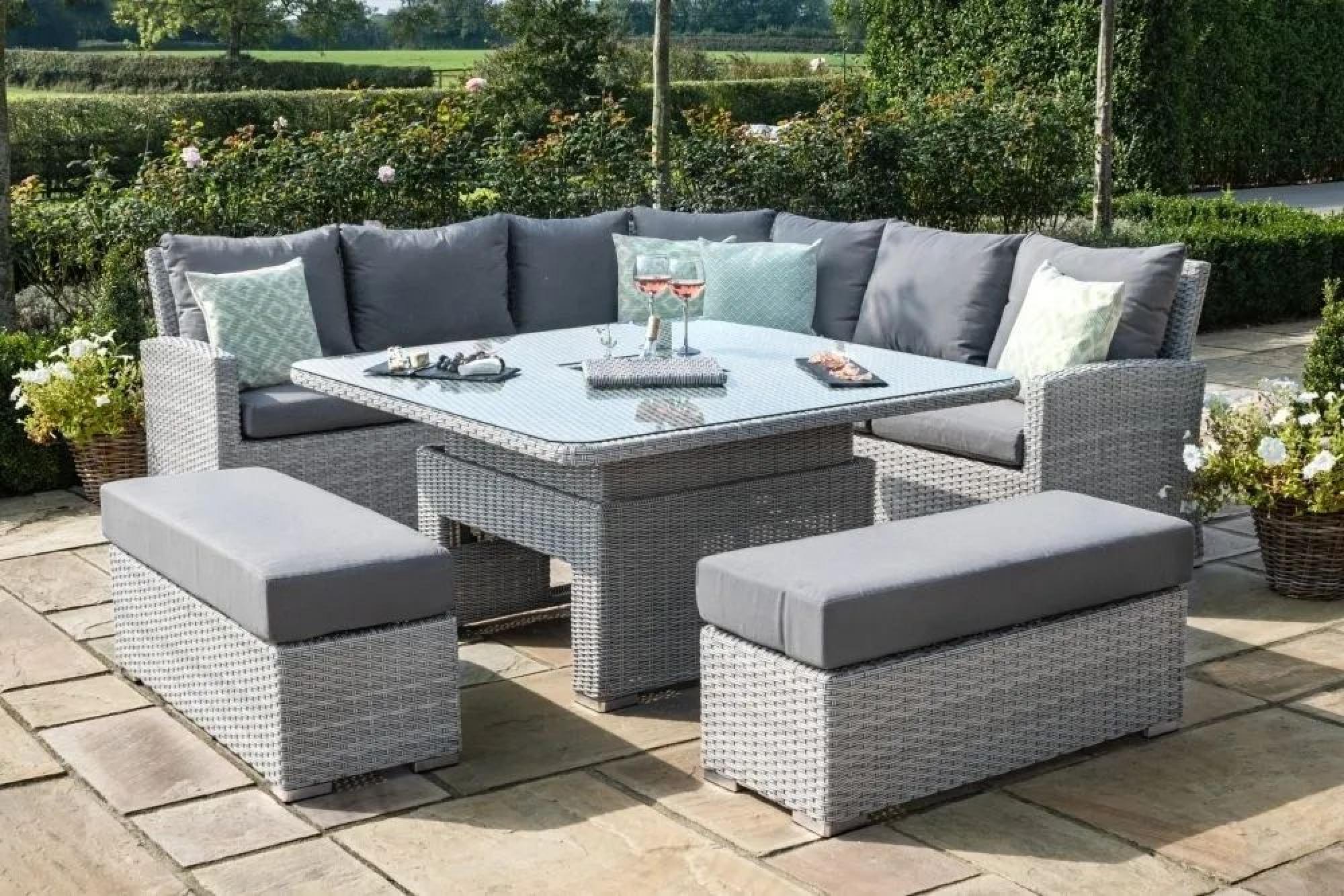 Product photograph of Maze Ascot Deluxe Rattan Corner Dining Set With Rising Table Ice Bucket And Weather Proof Cushions from Choice Furniture Superstore.