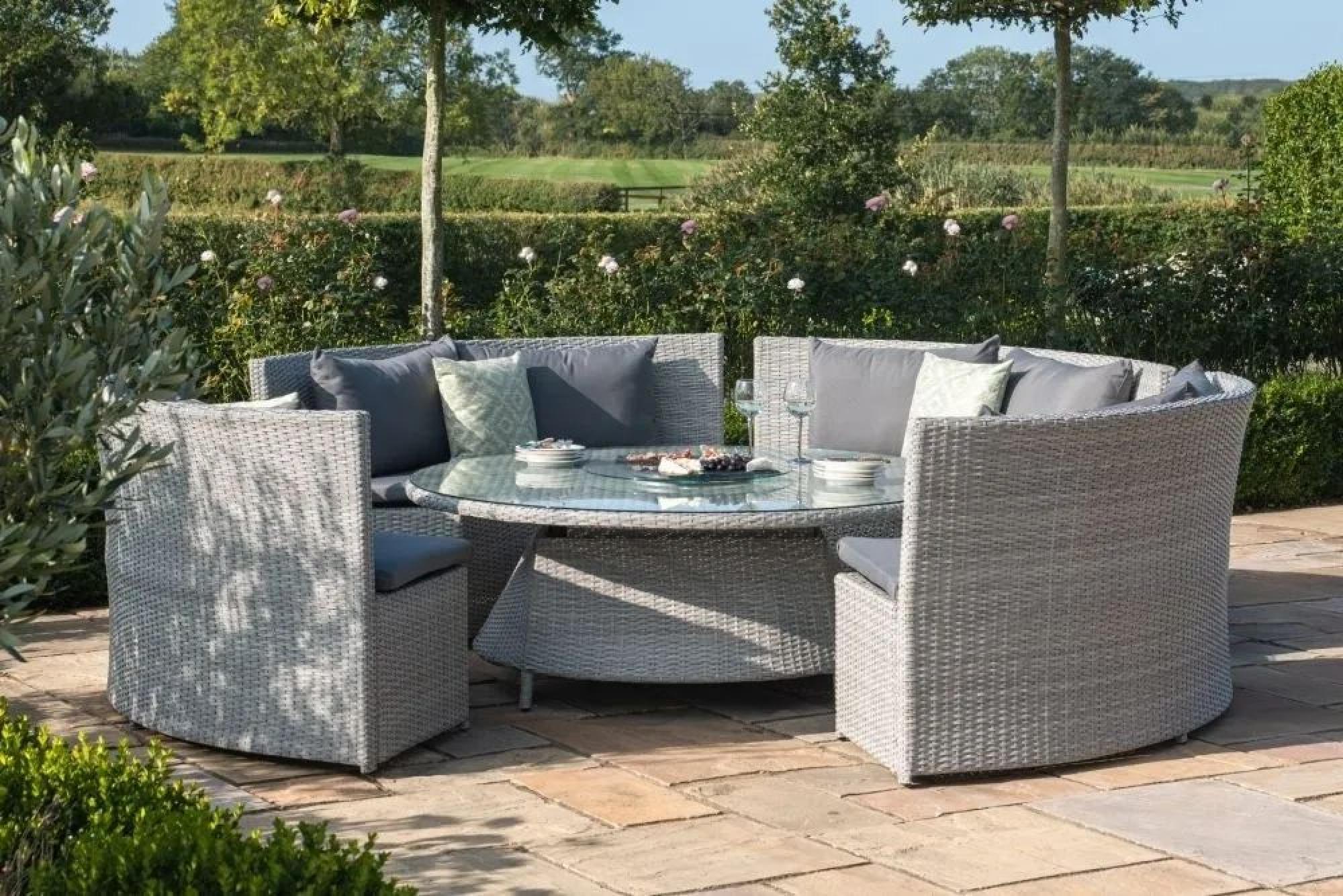 Product photograph of Maze Ascot Round Rattan Sofa Dining Set With Rising Table And Weatherproof Cushions from Choice Furniture Superstore.