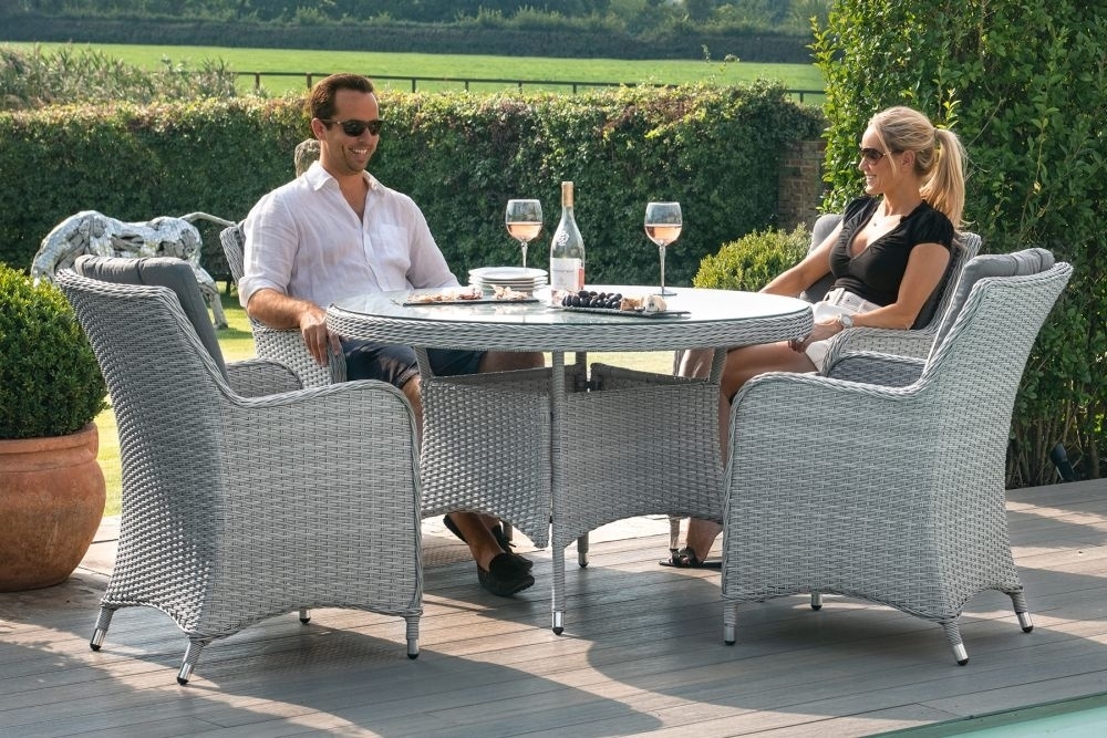 Product photograph of Maze Ascot 4 Seat Round Rattan Dining Set With Weatherproof Cushions from Choice Furniture Superstore.