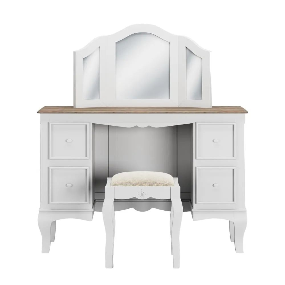 Product photograph of Fleur French Style White Shabby Chic 4 Drawer Kneehole Dressing Table - Made In Solid Mango Wood from Choice Furniture Superstore.