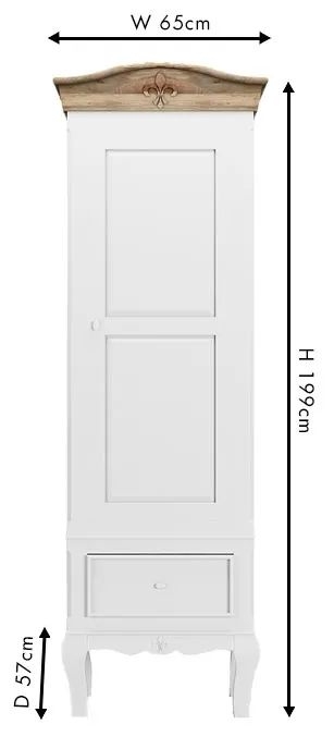 Fleur French Style White Shabby Chic 1 Door Wardrobe - Made in Solid Mango Wood