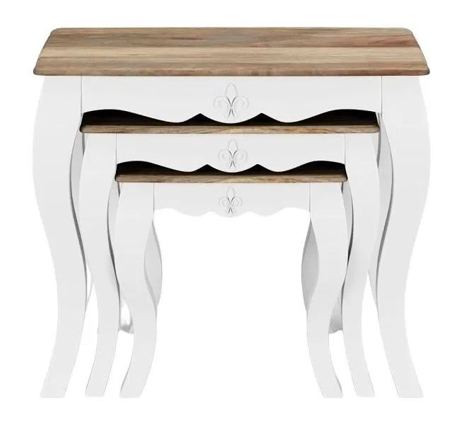 Product photograph of Fleur French Style White Shabby Chic Nest Of 3 Tables - Made In Solid Mango Wood from Choice Furniture Superstore.