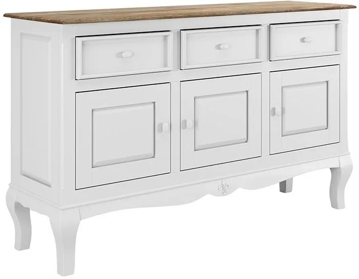 Product photograph of Fleur French Style 3 Door White Shabby Chic Sideboard - Made In Solid Mango Wood from Choice Furniture Superstore.