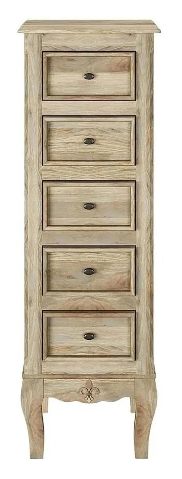 Product photograph of Fleur French Style Grey Narrow Tall Chest - 5 Drawers from Choice Furniture Superstore.