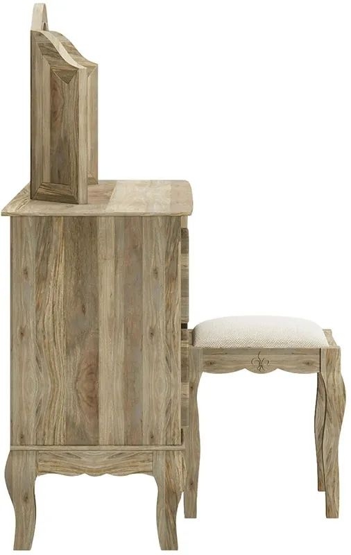 Product photograph of Fleur French Style Washed Grey 4 Drawer Kneehole Dressing Table - Made In Solid Rustic Mango Wood from Choice Furniture Superstore.