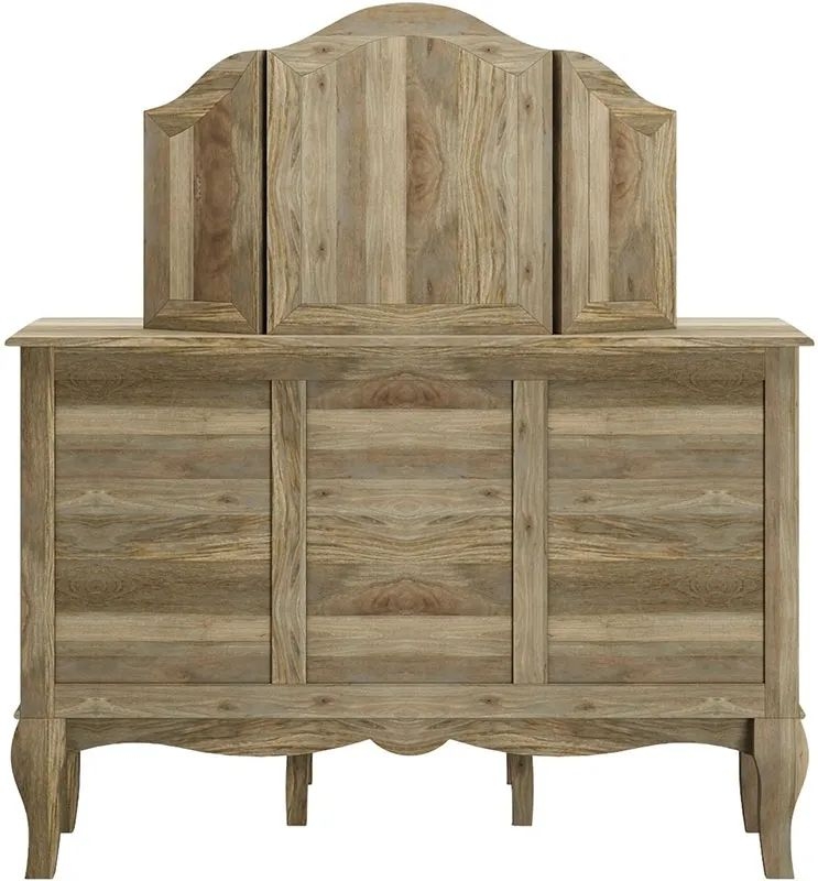 Product photograph of Fleur French Style Washed Grey 4 Drawer Kneehole Dressing Table - Made In Solid Rustic Mango Wood from Choice Furniture Superstore.