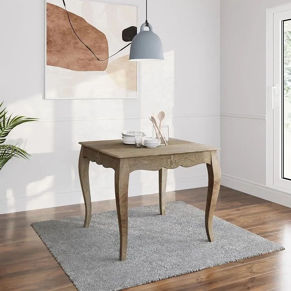 Product photograph of Fleur 90cm French Style Washed Grey Square Dining Table - Made In Solid Rustic Mango Wood from Choice Furniture Superstore.