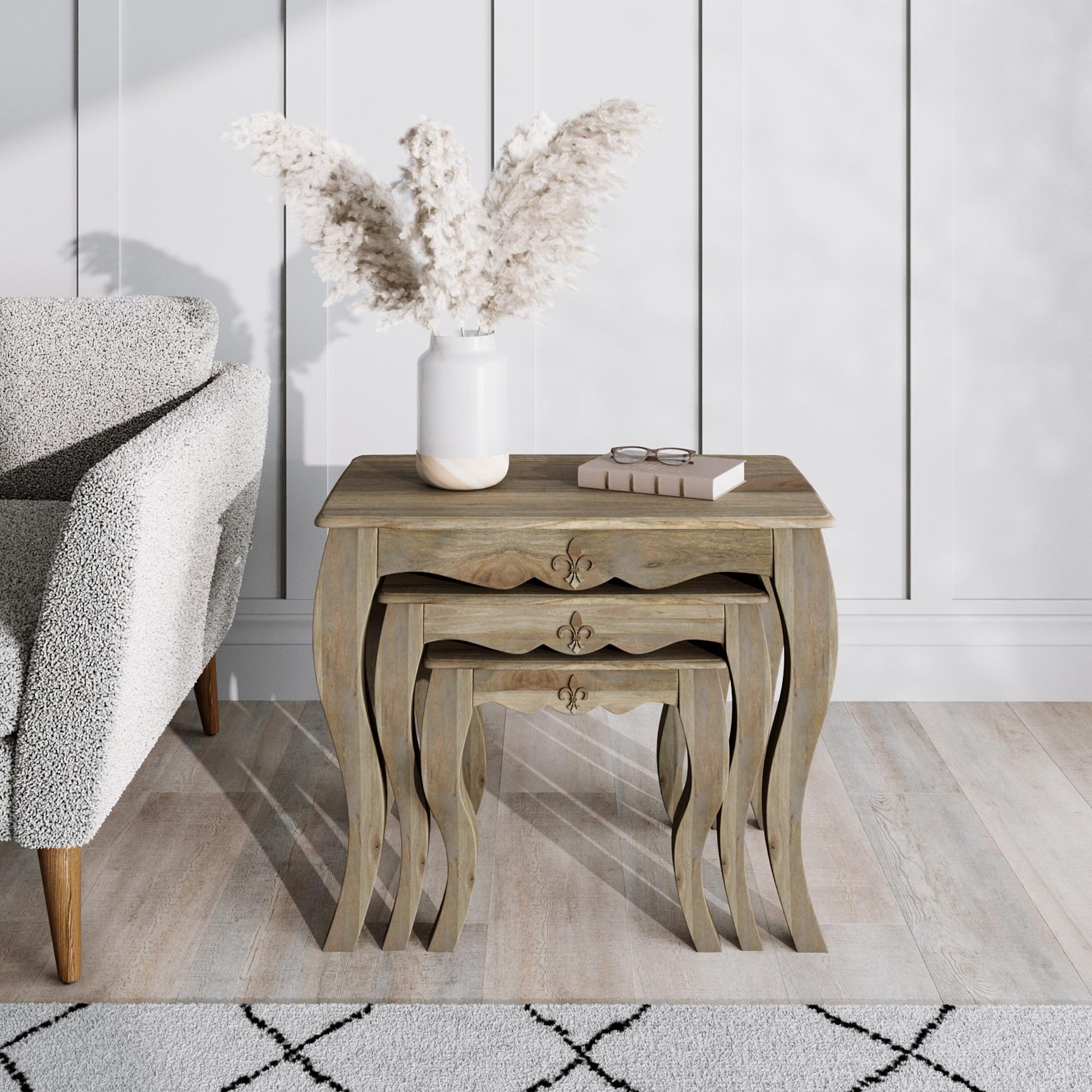 Product photograph of Fleur French Style Grey Nest Of 3 Tables from Choice Furniture Superstore.