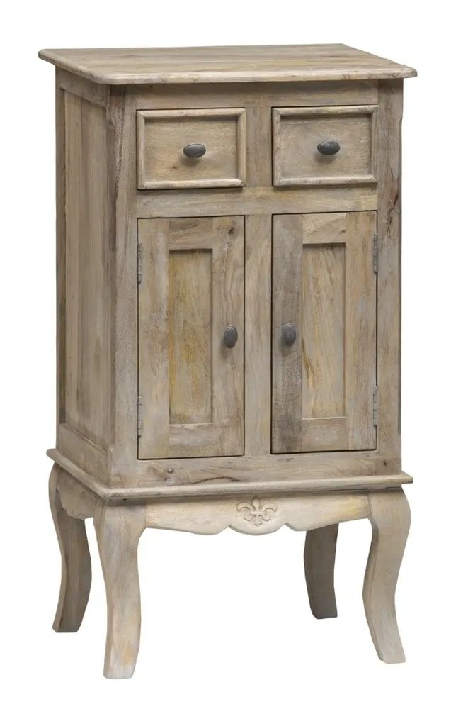 Product photograph of Fleur French Style 2 Door Washed Grey Hall Cabinet - Made In Solid Rustic Mango Wood from Choice Furniture Superstore.