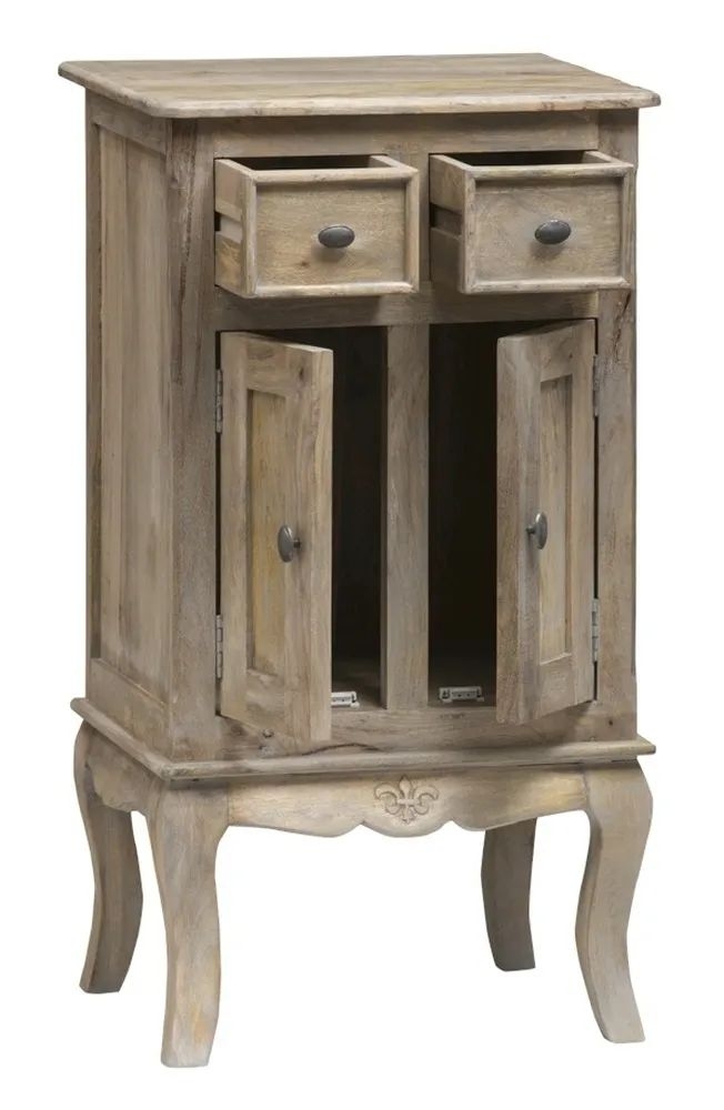 Product photograph of Fleur French Style 2 Door Washed Grey Hall Cabinet - Made In Solid Rustic Mango Wood from Choice Furniture Superstore.