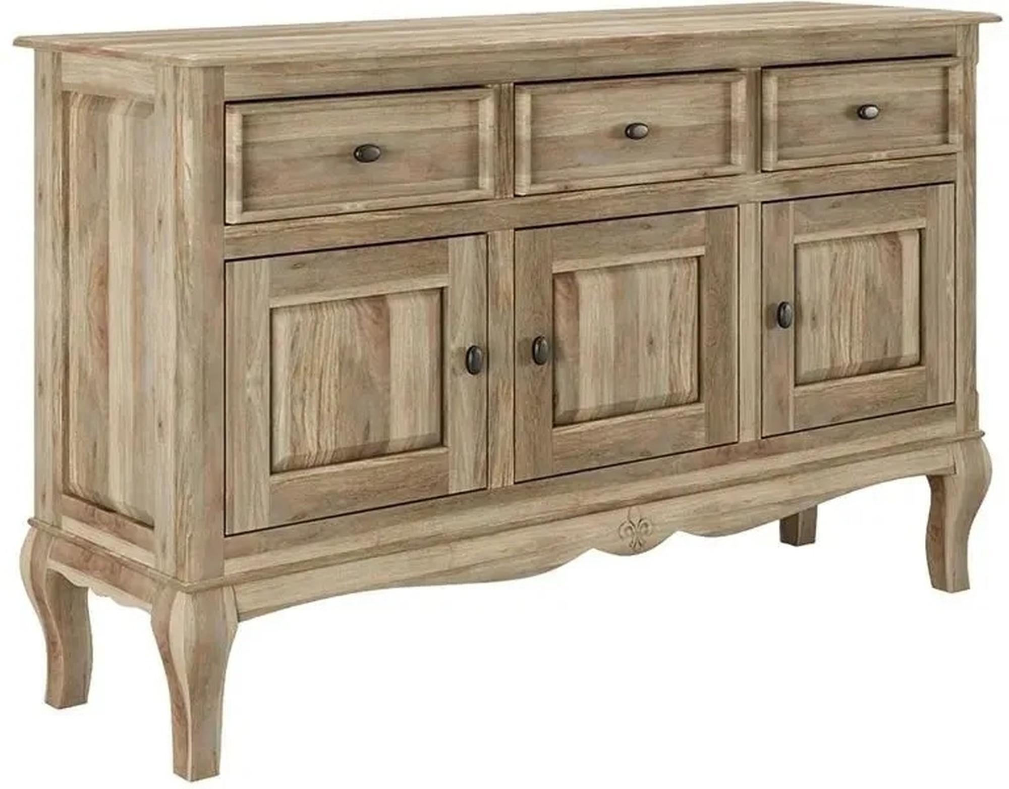 Product photograph of Fleur French Style 3 Door Washed Grey Medium Sideboard - Made In Solid Rustic Mango Wood from Choice Furniture Superstore.